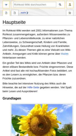Vorschau der mobilen Webseite www.rohkostwiki.de, Rohkost-Wiki