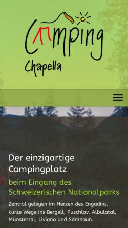 Vorschau der mobilen Webseite www.campingchapella.ch, Camping Chapella, Cinuos-Chel