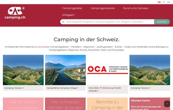 Vorschau von www.camping.ch, Campingverzeichnis - Der Schweizer Camping Guide