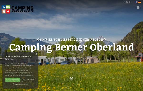 Vorschau von www.campingberneroberland.ch, Campingverzeichnis des Berner Oberlandes