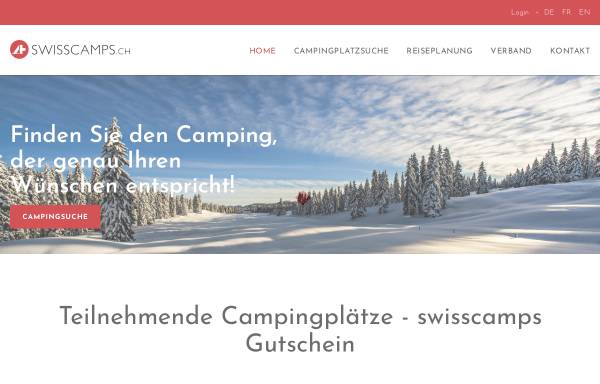 Vorschau von www.swisscamps.ch, Campingverzeichnis des Schweizer Campingplatzverbandes