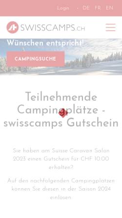 Vorschau der mobilen Webseite www.swisscamps.ch, Campingverzeichnis des Schweizer Campingplatzverbandes