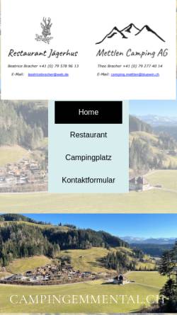 Vorschau der mobilen Webseite campingemmental.ch, Platz in Emmental - Mettlen