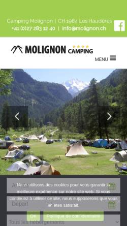 Vorschau der mobilen Webseite www.camping-molignon.ch, Platz Molignon [Les Haudères, Wallis]