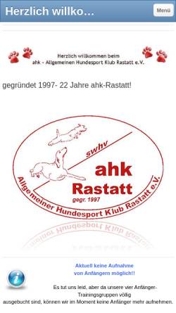Vorschau der mobilen Webseite www.ahk-rastatt.de, Allgemeiner Hundesportklub Rastatt e.V.