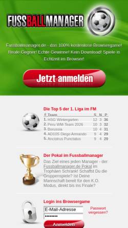 Vorschau der mobilen Webseite www.fussballmanager.de, Fussballmanager