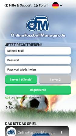 Vorschau der mobilen Webseite www.onlinefussballmanager.de, OnlineFussballManager (OFM)