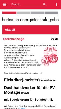 Vorschau der mobilen Webseite www.hartmann-energietechnik.de, Hartmann Energietechnik GmbH