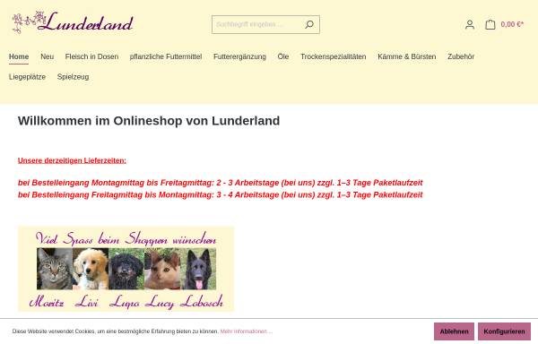 Vorschau von www.lunderland-tierfuttershop.de, Lunderland Tierfutter GmbH, Susanne Lundershausen