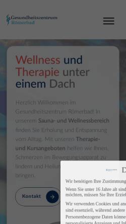 Vorschau der mobilen Webseite gesundheitszentrum-roemerbad.de, Römerbad-Sauna