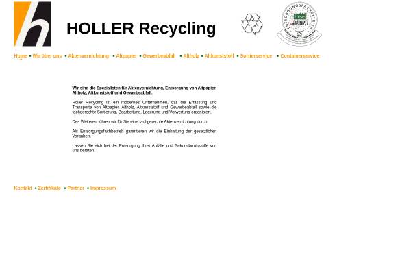 Vorschau von www.holler-recycling.de, HVB-Holler Verwaltungs- und Beteiligungsges. mbh & Co. KG