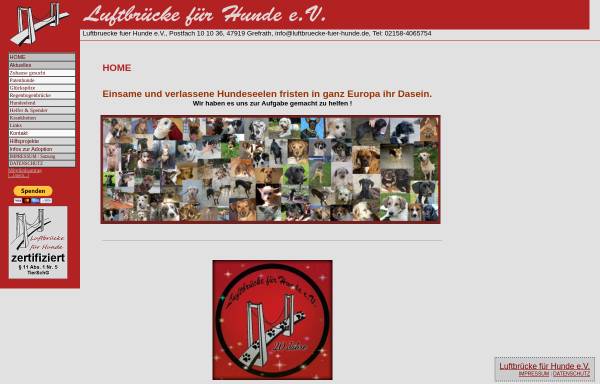 Vorschau von www.luftbruecke-fuer-hunde.de, Tierschutzverein Luftbruecke für Hunde e. V.