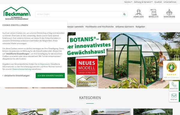 Vorschau von www.beckmann-kg.de, Beckmann KG Gewächshäuser