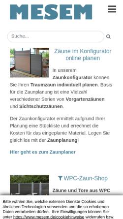 Vorschau der mobilen Webseite www.mesem.de, Holzzentrum Mesem GmbH & Co. KG