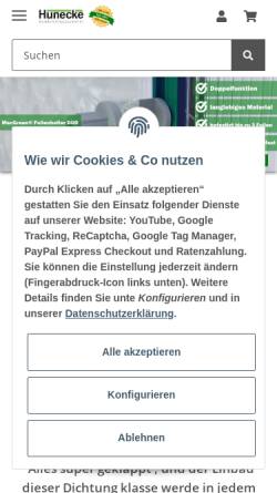 Vorschau der mobilen Webseite www.hunecke-zubehoer.de, Hunecke GmbH