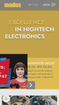 Vorschau der mobilen Webseite www.modus-hightech.de, Modus High-tech electronics GmbH