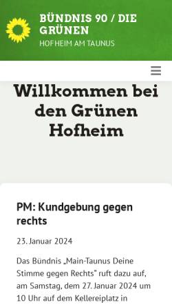 Vorschau der mobilen Webseite www.gruene-hofheim.de, Bündnis 90/Die Grünen Hofheim