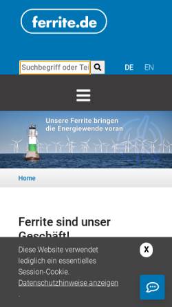 Vorschau der mobilen Webseite ferrite.de, Industrievertretungen Wolfgang Bieber