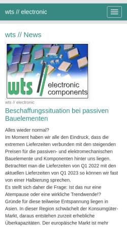 Vorschau der mobilen Webseite www.wts-electronic.de, WTS electronic components GmbH