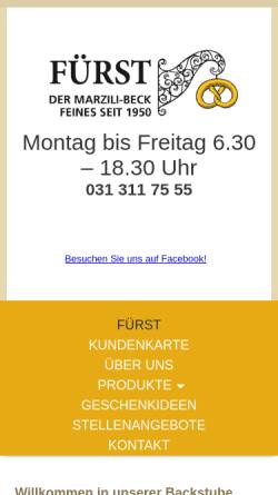 Vorschau der mobilen Webseite www.fuerst-beck.ch, Bäckerei Fürst AG, Bern