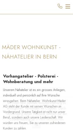 Vorschau der mobilen Webseite www.maeder-wohnkunst.ch, Mäder Wohnkunst