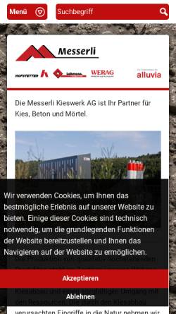 Vorschau der mobilen Webseite www.messerli-kieswerk.ch, Messerli + Kessler AG