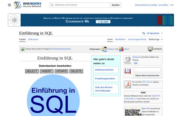 Vorschau von de.wikibooks.org, Wikibook Einführung in SQL