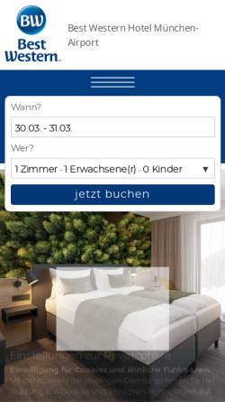 Vorschau der mobilen Webseite www.erdinghotel.com, Best Western Hotel München-Airport