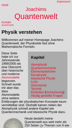 Vorschau der mobilen Webseite www.quantenwelt.de, Joachims Quantenwelt
