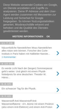 Vorschau der mobilen Webseite physik.blogspot.com, Physikalische Kleinigkeiten