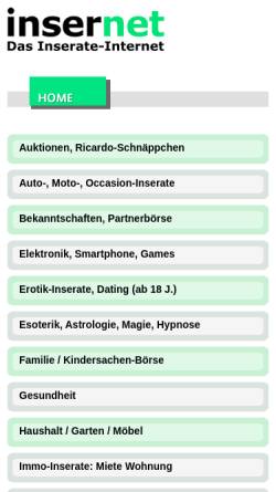 Vorschau der mobilen Webseite insernet.ch, Insernet