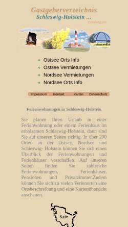 Vorschau der mobilen Webseite www.gastgeberverzeichnis-schleswig-holstein.de, Gastgeberverzeichnis für Ferienwohnungen & Ferienhäuser