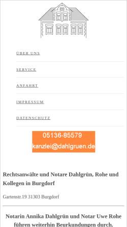 Vorschau der mobilen Webseite dahlgruen.de, Kanzlei Dahlgrün, Engel & Rohe