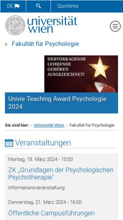 Vorschau der mobilen Webseite www.univie.ac.at, Institut für Psychologie in Wien