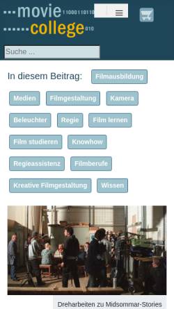 Vorschau der mobilen Webseite www.movie-college.de, Filmschule