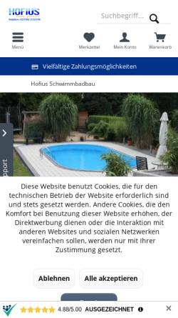 Vorschau der mobilen Webseite www.zuhause-schwimmen.de, Hofius Schwimmbadbau, Inh. Thomas Hofius