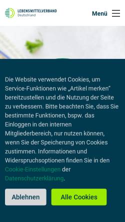 Vorschau der mobilen Webseite www.lebensmittelverband.de, Bund für Lebensmittelrecht und Lebensmittelkunde E.V.