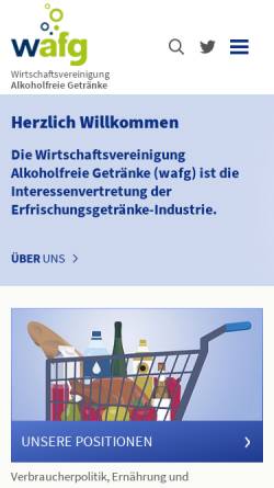 Vorschau der mobilen Webseite www.wafg.de, Wirtschaftsvereinigung Alkoholfreie Getränke e. V.