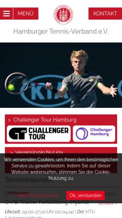 Vorschau der mobilen Webseite www.hamburger-tennisverband.de, Hamburger Tennis-Verband e.V.