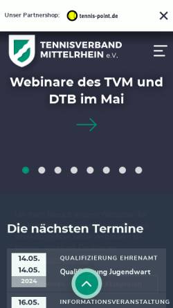 Vorschau der mobilen Webseite www.tvm-tennis.de, Tennisverband Mittelrhein e.V.