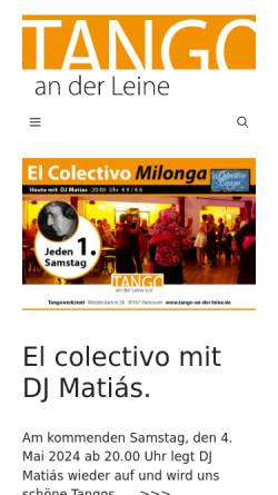 Vorschau der mobilen Webseite www.tango-an-der-leine.de, Tango an der Leine e.V.