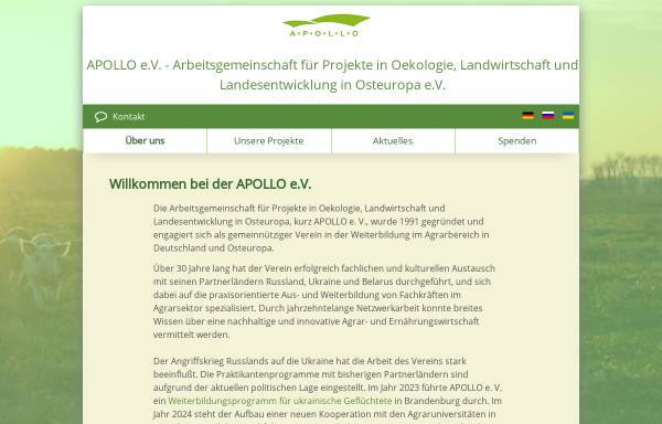 Vorschau von apollo-online.de, Apollo e.V. - Arbeitsgemeinschaft für Projekte in Oekologie, Landwirtschaft und Landesentwicklung in Osteuropa e.V.