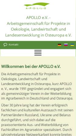Vorschau der mobilen Webseite apollo-online.de, Apollo e.V. - Arbeitsgemeinschaft für Projekte in Oekologie, Landwirtschaft und Landesentwicklung in Osteuropa e.V.