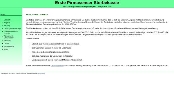 Vorschau von www.sterbekasse.de, Erste Pirmasenser Sterbekasse VVaG