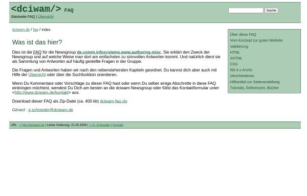 Vorschau von www.dciwam.de, [de.comm.infosystems.www.authoring.misc] dciwam-FAQ
