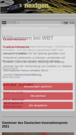 Vorschau der mobilen Webseite www.wbt.de, WBT-Distribution Elektromechanische Produkte GmbH