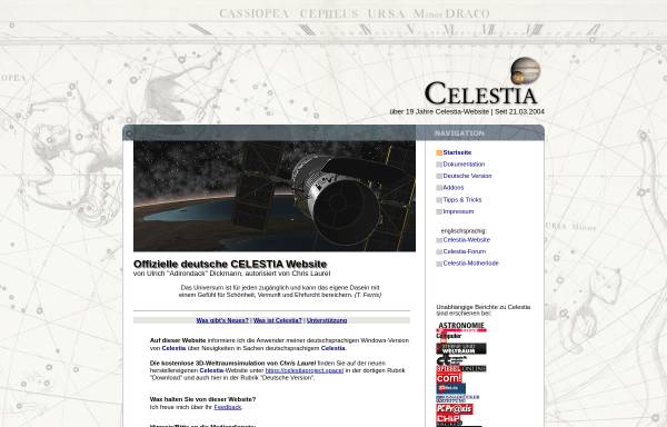 Vorschau von www.celestia.info, 3D-Weltraumsimulation Celestia