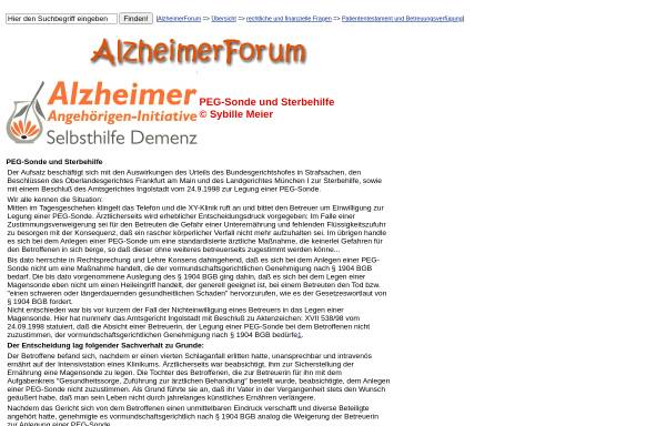 AlzheimerForum: PEG-Sonde und Sterbehilfe