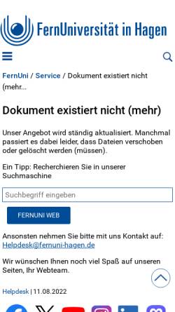 Vorschau der mobilen Webseite www.fernuni-hagen.de, Psychologiegeschichtliches Forschungsarchiv (PGFA)