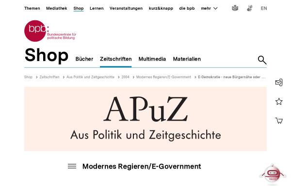 Vorschau von www.bpb.de, E-Demokratie - neue Bürgernähe oder virtuelle Luftblase?